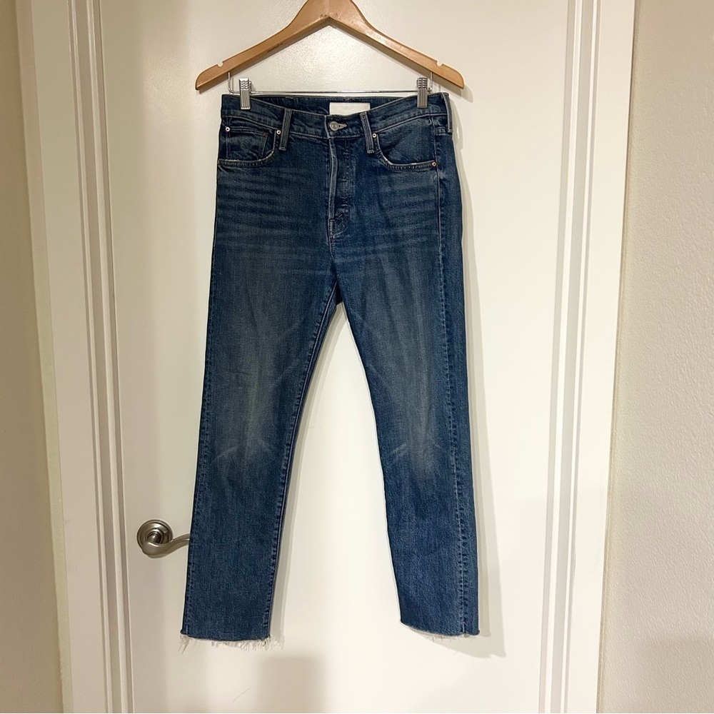 MOTHER Stunner Ankle Fray High-Rise Button Fly Denim Jeans Sz. 26 straight leg